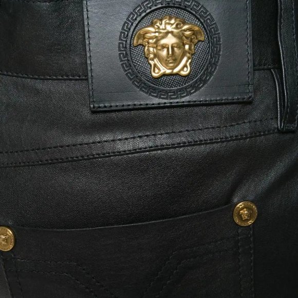 🎁 Versace Black High Waisted Skinny Leather Pants - Picture 6 of 14